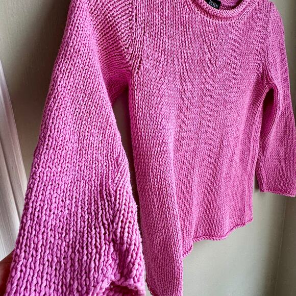 Eileen Fisher Pink Roll Neck Pullover Knit Sweater 3/4 Sleeve Cotton Linen Blend - Picture 2 of 6